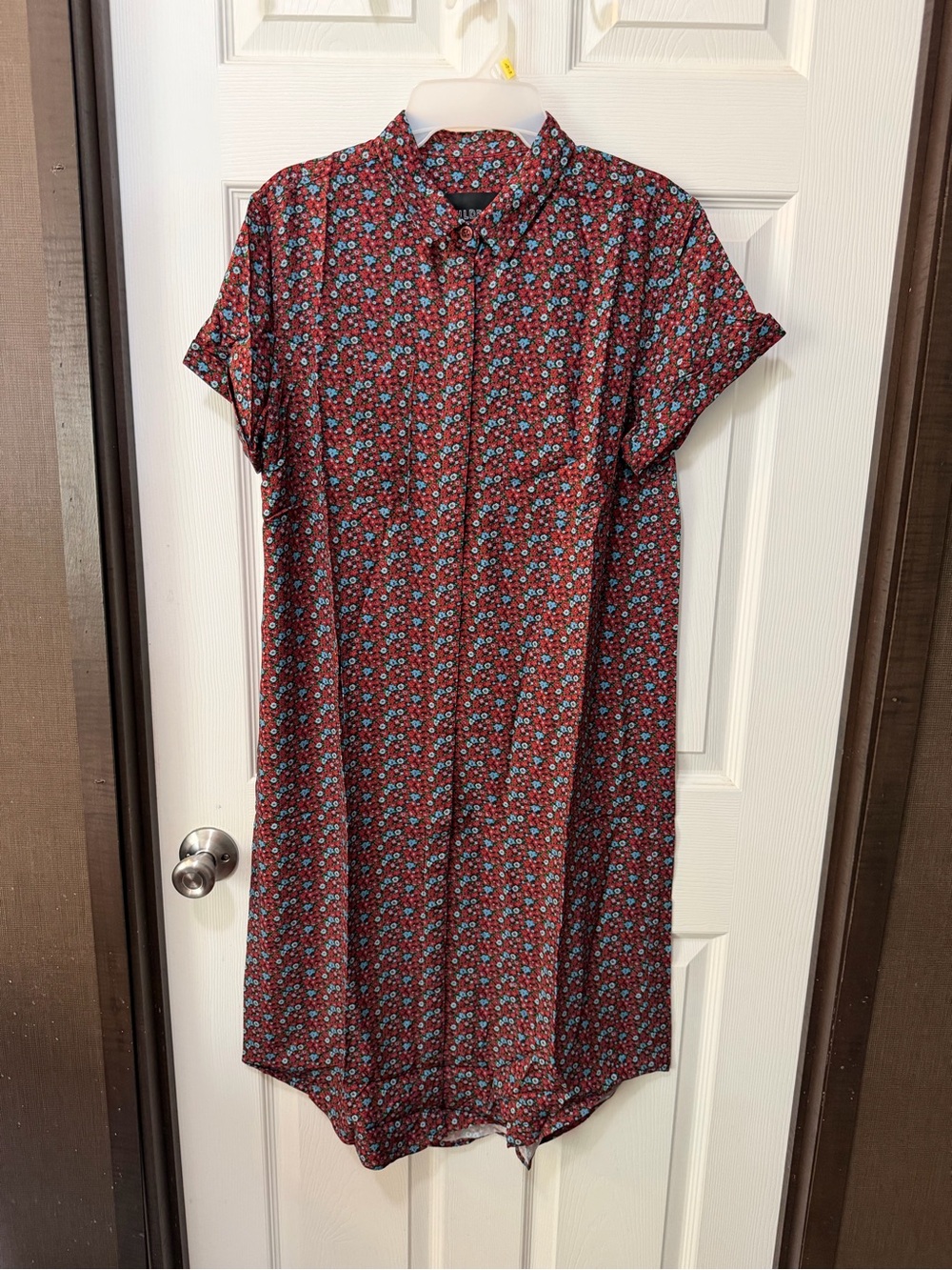 Nwt Xs Wildfang Empower Short Sleeve Button Down Rust Red Midi Floral Dress — image 2 of 6